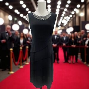 AA Studio Black Sleeveless Embellished Sheath Dress Cocktail Party Evening 6